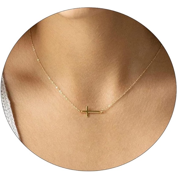 Anne Marcel Jewelry - Sideways 14k gold plated cross necklace 16” with extender